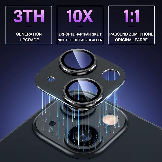Uyiton for iPhone 14 /iPhone 14 Plus Camera Lens Protector | Not Easy to Break, Strong Adsorption, Case-Friendly, Metal 9H Sapphire Glass Rear Camera Screen Cover, Black - Image 3