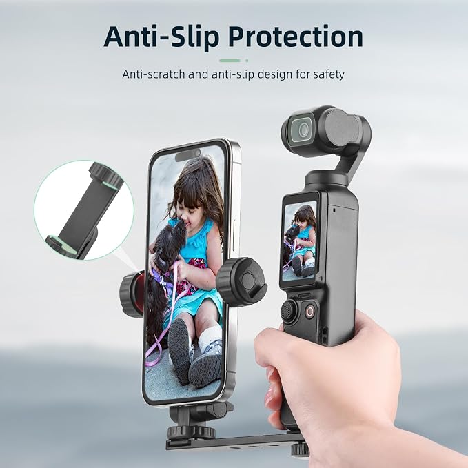 BRDRC Pocket 3 4 Phone Holder Mount, Metal Expansion Adapter Phone Clip with 1/4” Screw and Cold Shoe for DJI Osmo Pocket 3 4 Creator Combo Accessories - Can be Used with Tripod Selfie Stick - Image 6