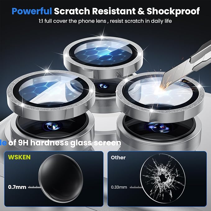 WSKEN for iPhone 17 Pro/iPhone 17 Pro Max Camera Lens Protector | Original Shooting Mode, Individual Metal Cover Film, Shatterproof HD Tempered Glass Camera Screen Protector, Glitter - Image 3
