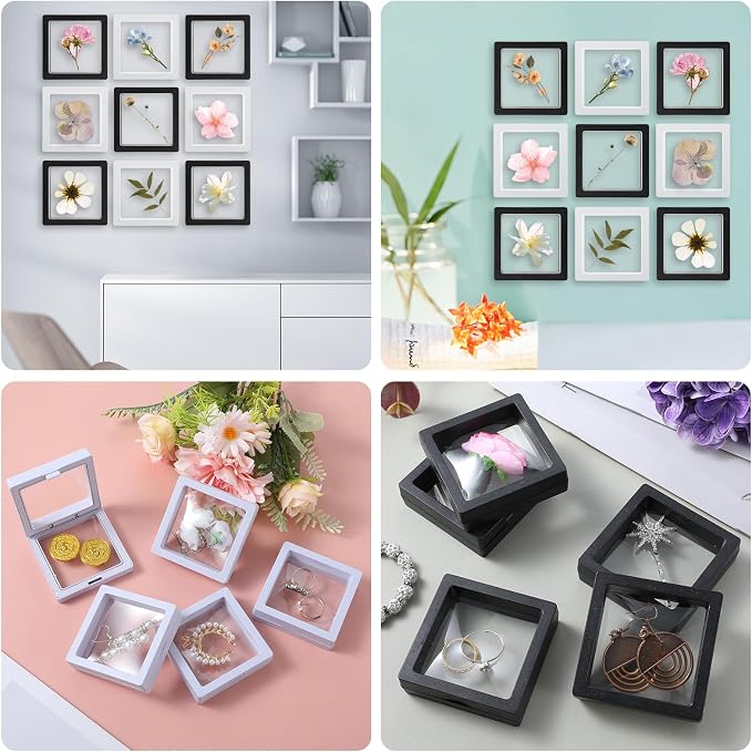 60 Pcs 3D Floating Display Case 2.8 x 2.8 x 0.8 Inch Coin Frame Display Holder Stands for Antique Challenge Coins, Jewelry, Shells, Gems, Minerals, Rocks, Specimen, Pins(Black,White) - Image 4