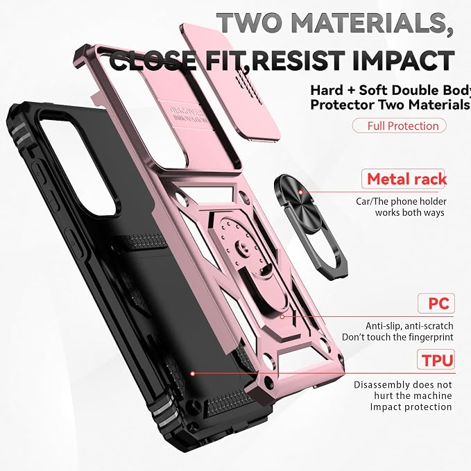 HNHYGETE for Samsung S25 Case with Screen Protector: [Military Grade 20ft. Drop Tested] Slide Camera Cover Ring Shockproof Protective Phone Case for - Samsung Galaxy S25 (Rose Gold) - Image 5