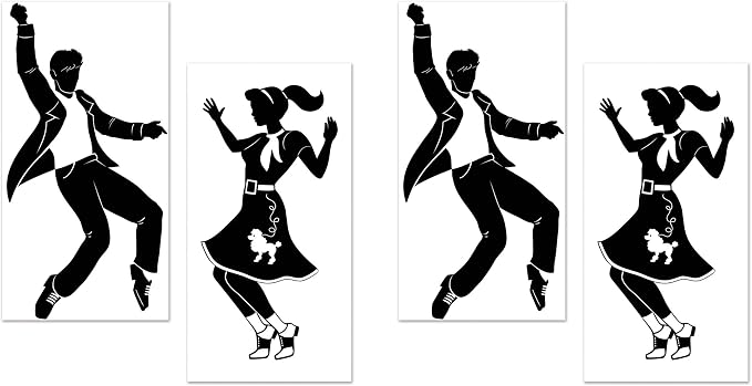 Beistle 50's Rock & Roll Props, 4 Pieces - Printed Plastic 1950's Male & Female Silhouette Decorations, Themed Party Cut Outs by Beistle
