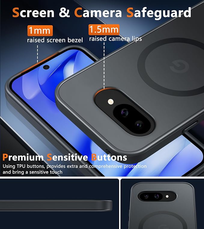 FNTCASE for Google Pixel 9a Case, Fit for Magsafe, Translucent Matte Back | Magnetic Phone Cases, 14FT Military Grade Drop Protection, Protective Cover, Shockproof Bumper, Black - Image 6