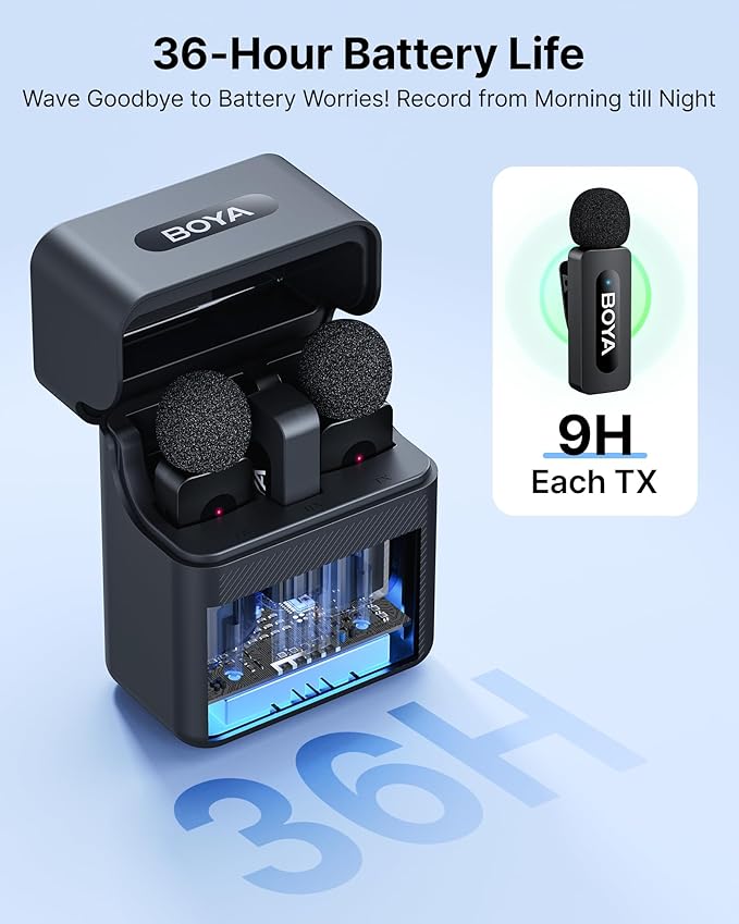 BOYA V3 Wireless Lavalier Microphone for iPhone with MFi Certified Lightning Port, 36H Battery Life with Charging Case, Noise Canceling Clip on Lapel Microphone Wireless Mini Mic for Video Recording - Image 4