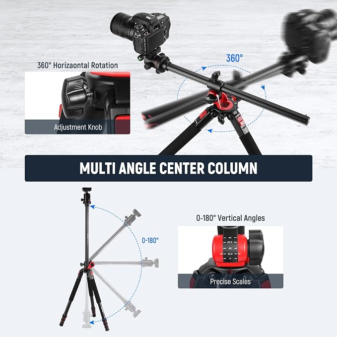 NEEWER 79 inch Camera Tripod Monopod with Center Column and Ball Head Aluminum, Arca Type QR Plate, Bag, Horizontal Tripod Overhead Camera Mount for DSLR Camera, Video Camcorder, Max Load: 33lb - Image 3