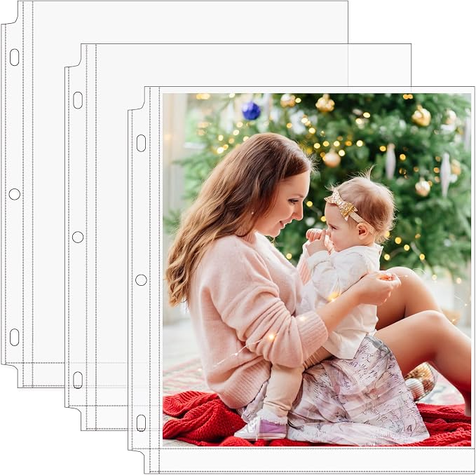 MaxGear 30 Pack 8x10 Photo Sleeves for 3 Ring Binder (60 Pictures),1 Pocket | Heavy-Duty Archival Page Protectors, Clear Photo Album Refill Pages, Plastic Binder Sleeves with Pockets, Acid-Free Inserts by MaxGear