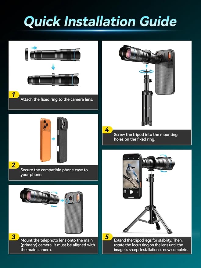 APEXEL 36x Telephoto Lens Compatible with iPhone 17 Pro Max | Photography for Travel, Birdwatching, Exploration | Kit with Sturdy Metal Tripod and Threaded Phone Case - Image 6