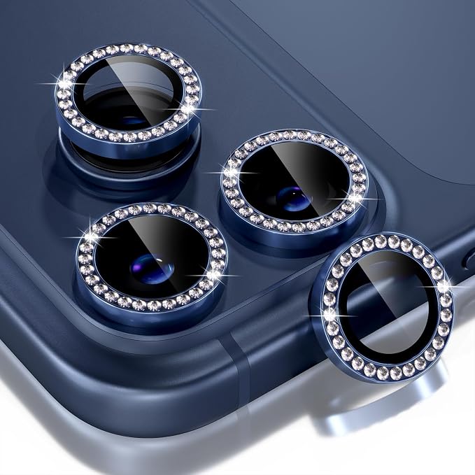 Choiche for iPhone 17 Pro/iPhone 17 Pro Max Camera Lens Protector | Ultra HD, Bling 9H Tempered Glass Camera Cover Screen Protector Metal Ring Decoration Accessories (Diamond-Blue) by Choiche