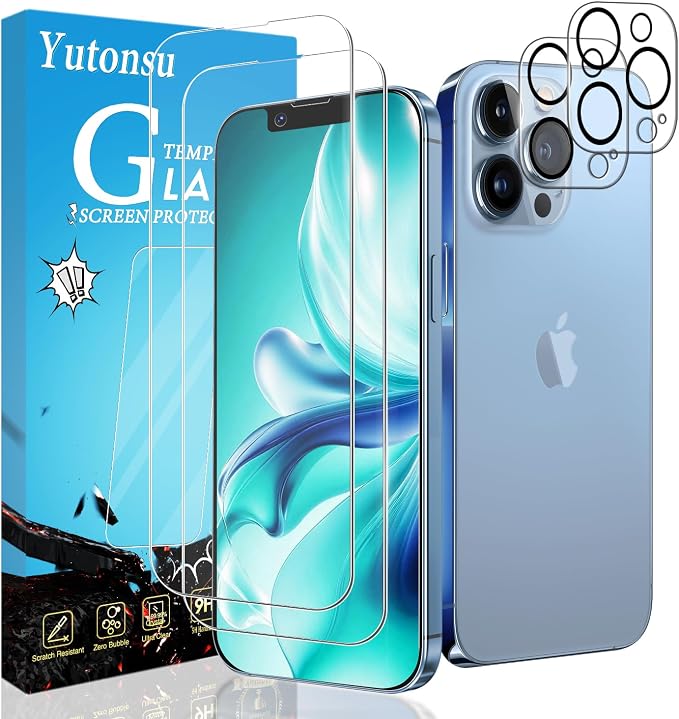 2 Pack Tempered Glass Screen Protector for iPhone 13 Pro Max | with 2 Pack Camera Lens Protector, Anti Scratch, Bubble Free, Case Friendly by Unknown