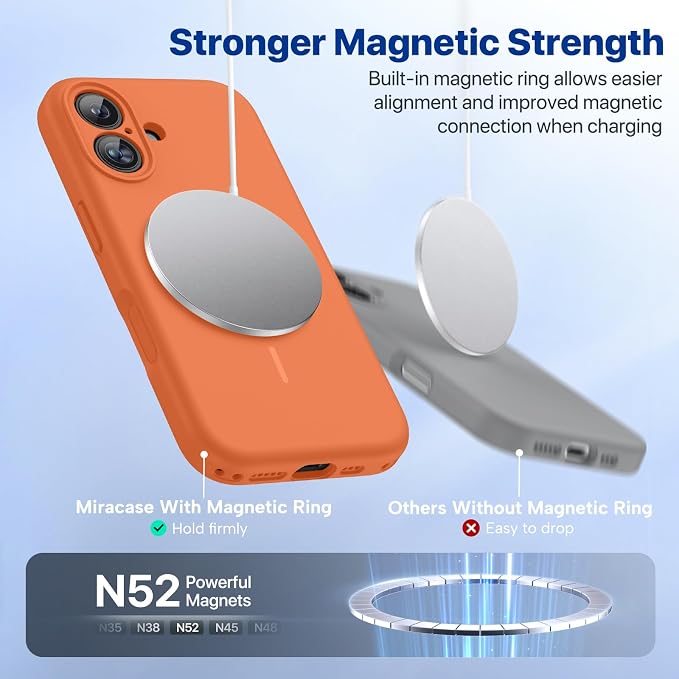 Miracase Silicone & Magnetic for iPhone 16 Case, Orange | Compatible with MagSafe, Anti-Scratch Microfiber Lining, Liquid Silicone Case Shockproof Drop Protection Phone Case for 16 - Image 5