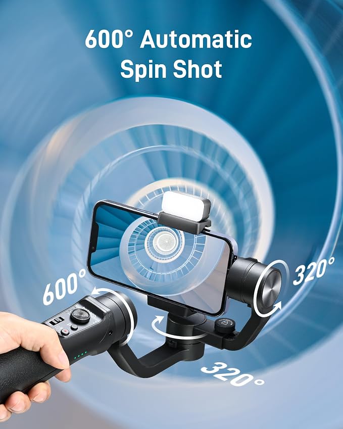 hohem iSteady Mobile+ Kit Gimbal Stabilizer for Smartphone with Fill Light | Ultra-Wide-Angle Mode, iSteady 7.0 Anti-Shake, 600° Inception, Sport Mode, Magnetic Fill Light, 13H Battery - Image 5
