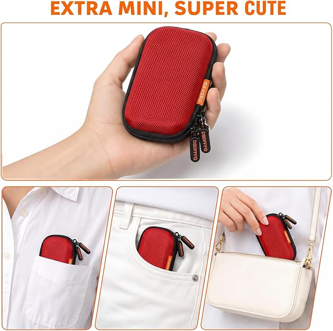Mini Small Hard Shell Earbud Case, Red Rectangle Carrying Zipper IEMs Pouch | for Apple Airpods, Earpods, Samsung Galaxy Buds, Wired Wireless Earbuds, Earplugs, In Ear Monitor, USB Cable, Flash Drive - Image 2