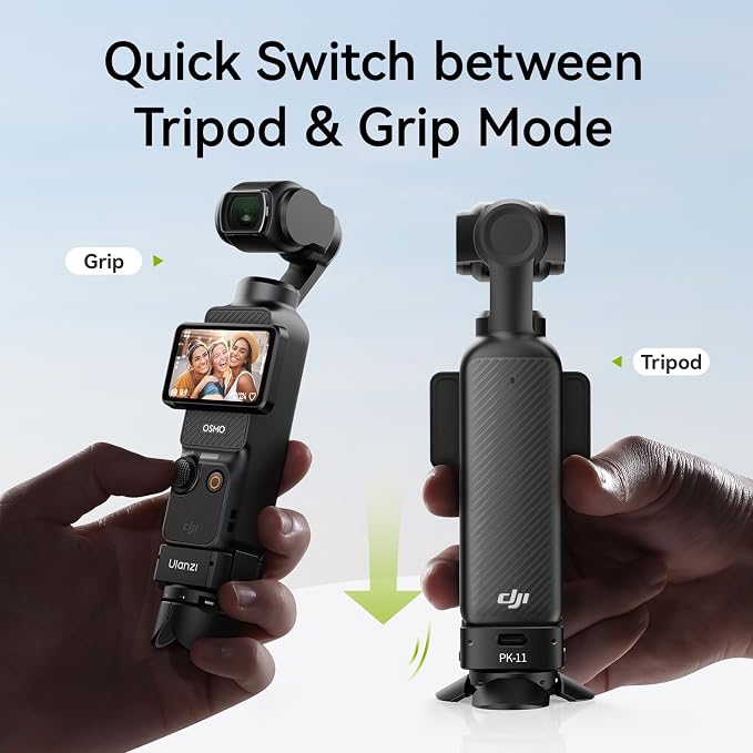 ULANZI Quick Release Mini Tripod Kit for DJI Osmo Pocket 3 4/Xtra Muse, Type-C Full-Function Port Charging Adapter Base for Pocket 3 4 Accessories with 1/4 Screw Hole for Tripods (PK-08 & PK-11) - Image 2