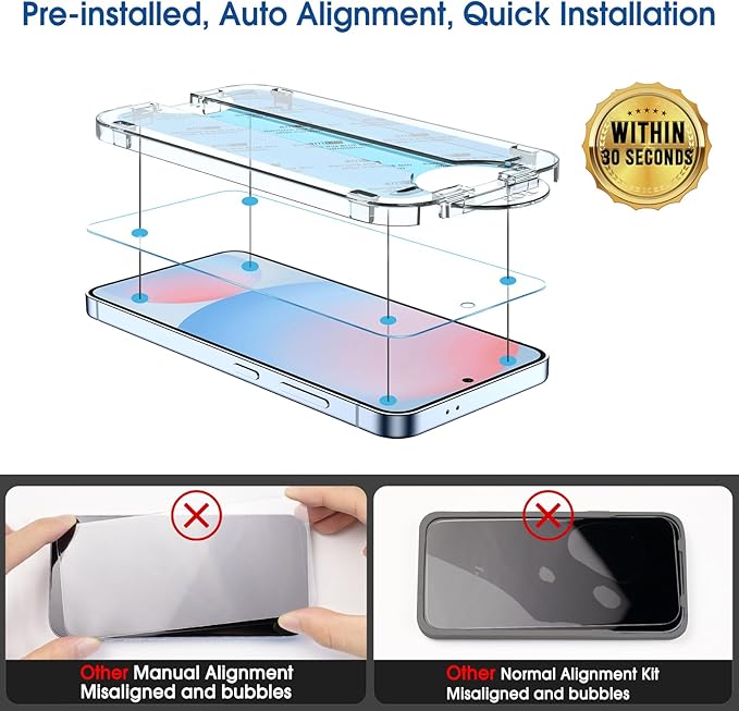 amFilm OneTouch for Samsung Galaxy S24 FE Screen Protector Tempered Glass | Auto-Alignment, 30s Install, Bubble Free, Scratch & Drop Protection, HD Clear, Camera Lens Protector, 2+2 Pack (S24FE-6.7'') - Image 3