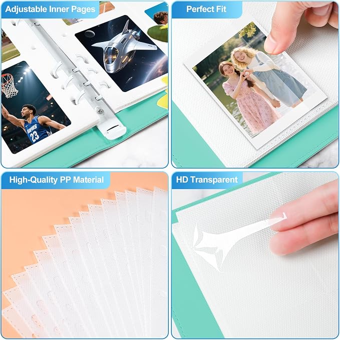 PU Leather Refillable Photo Album A5 Photocard Binder, 200 Pockets, Compatible with Fujifilm Instax Mini 12 11 9 40 99 90 8 7 Evo LiPlay, Polaroid Snap PIC-300 Z2300 Instant Cameras (Green) - Image 6