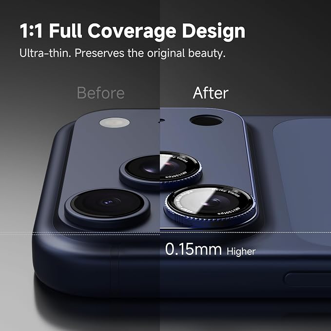 CACOE Metal Camera Lens Protector for iPhone 17 Pro Max | 9H Tempered Glass, Aluminum Frame, HD Clarity, Scratch-Resistant, Camera Screen Protector Cover Accessories, Dark Blue - Image 4