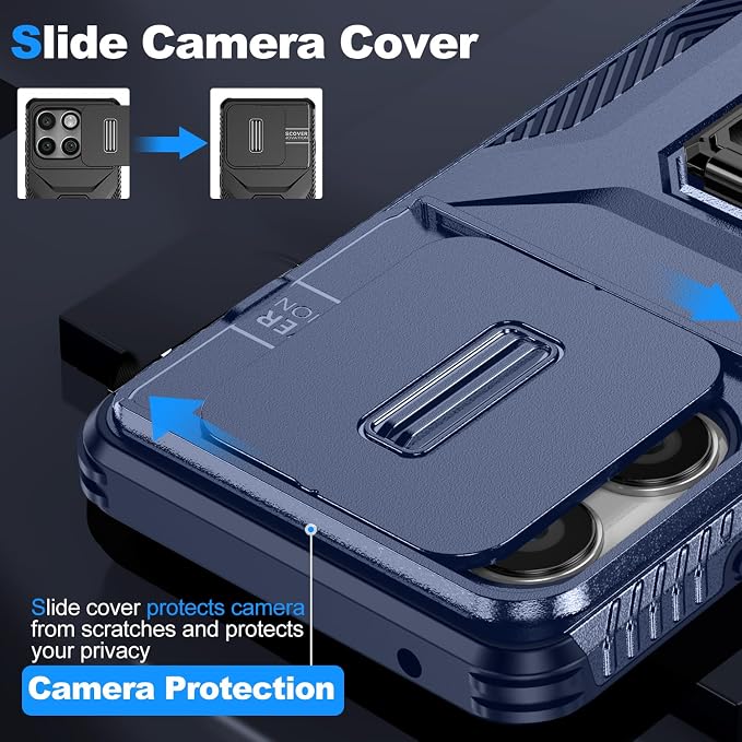 for Moto Edge 2025 Case,with Sliding Camera Lens Cover,HD Screen Protector,360° Rotating Kickstand,AYMECL Military-Grade Shockproof Protective Cover for Motorola Moto Edge 2025,Blue - Image 3