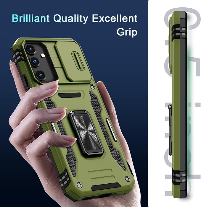 DEERLAMN Case for Samsung Galaxy S25 Plus/S24 Plus 6.7-Inch with Slide Camera Cover+Screen Protector(1 Pack), Rotated Ring Kickstand Military Grade Shockproof Protective Cover-Olive Green | 6.7-Inch - Image 8