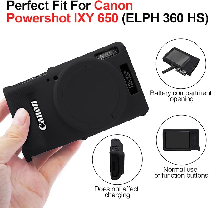 Easy Hood Camera Case for Canon ELPH 360/IXUS 285 HS/IXY 650 Camera,Black | With Removable Lens Cover,Soft Silicone Protective Case,Anti-Scratch,Dustproof,Shockproof,Enhanced Grip,Camera Accessories - Image 5