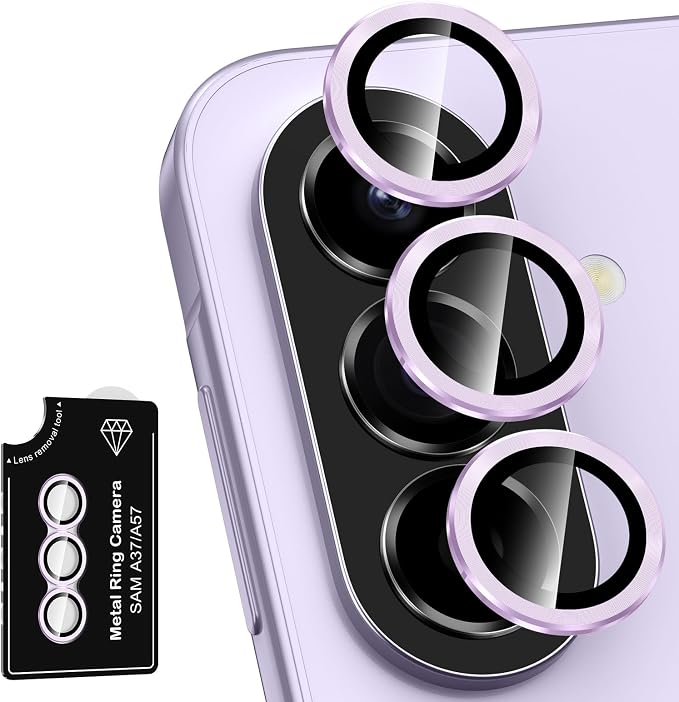 for Samsung Galaxy A37/A57 Camera Lens Protector, Individual Metal Ring Tempered Glass Lens Cover, [Strong Adsorption] Scratch Resistant Ultra-Thin HD Clear Lens Cover, 1 Set-Purple by Btscase