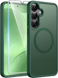FNTCASE for Samsung Galaxy S25/S24 Case, Fit for Magsafe, Screen Protector | Translucent Matte Magnetic Back, 14FT Military Grade Drop Protection, Shockproof Protective Phone Cover, Green by FNTCASE