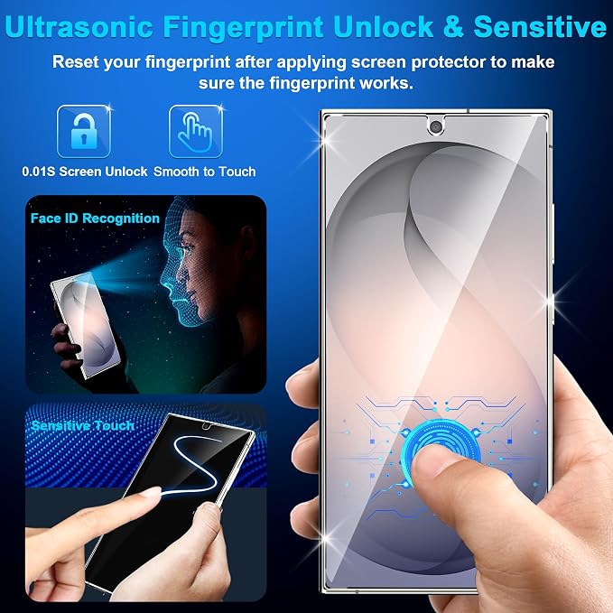 firtstnow 3 Pack for Samsung Galaxy S25 Ultra Screen Protector Tempered Glass + 3 Pack Camera Lens Protector, Military Grade Shatterproof, 9H Hardness, Fingerprint Unlock,Case Friendly 6.9 Inch - Image 7