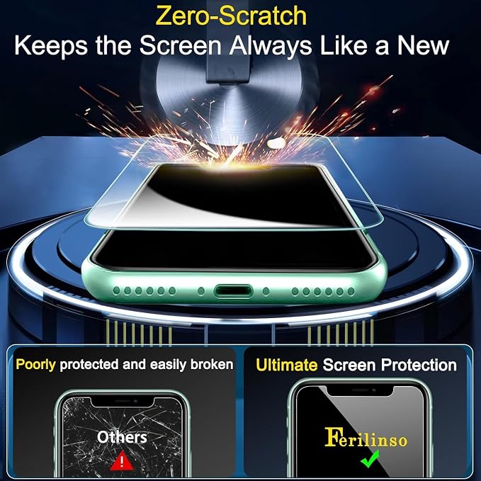 Ferilinso Screen Protector for iPhone 11, Tempered Glass, Case Friendly | 3 Pack, 9H+ Hardness, Military-Grade Shatterproof, HD Clear, Easy Installation Bubble Free, with Camera Lens Protectors - Image 7