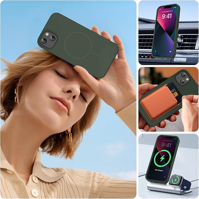 Miracase Silicone & Magnetic for iPhone 13 Case, Dark Green | Compatible with MagSafe, Soft Microfiber Lining, Premium Silicone Cover Shockproof Drop Protection Phone Case for 13 - Image 5