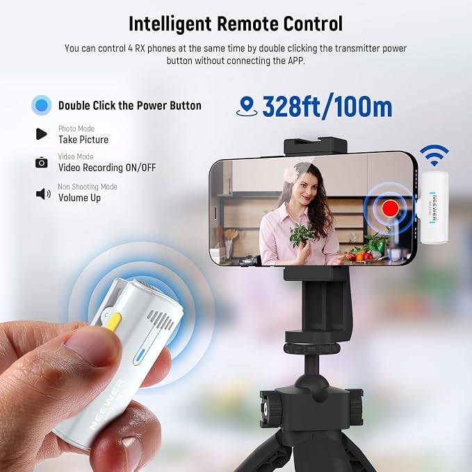 NEEWER Wireless Lavalier Microphone System for iPhone, Mini Clip on Lapel Mic Set with 2 USB C Transmitters/4 Receivers/OTG Adapter Compatible with iPhone Android Phone Computer Tablet, White, KM20 - Image 5