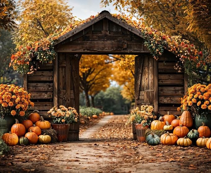 Kate Fall Backdrop Pumpkin Autumn Photography Backdrops Vintage Farmhouse Maple Scene Harvest Photo Background, 10x8ft - Image 2