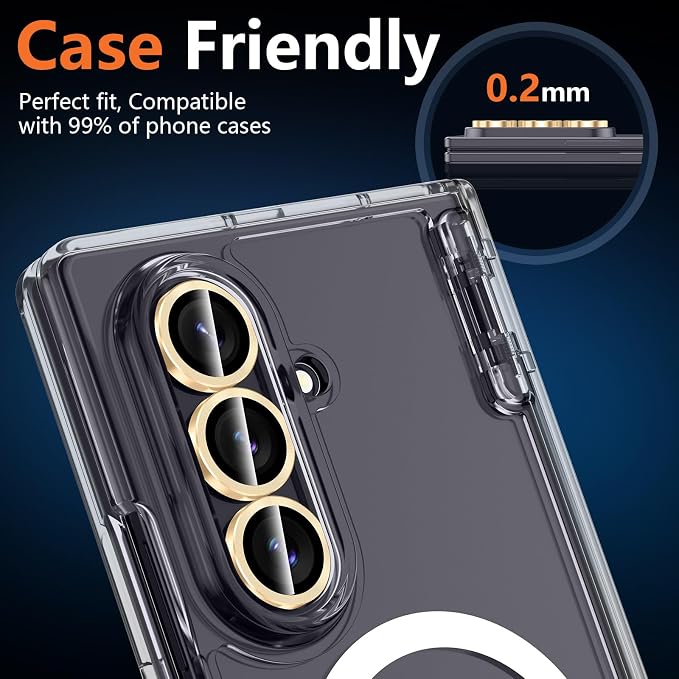 for Samsung Galaxy Z Fold 8 Ultra Camera Lens Protector, Individual Metal Ring Tempered Glass Lens Cover, [Strong Adsorption] Scratch Resistant Ultra-Thin HD Clear Lens Cover, 1 Set-Gold - Image 6