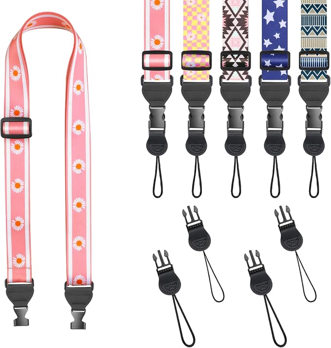 FIEIL Pink Daisy Shoulder Strap, Adjustable Camera Strap with 2 Sets of Quick-Release Buckles, Comfortable Neck Strap for iPad, Tablet, Camera, Laptop, Binocular, Luggage Bag by FIEIL