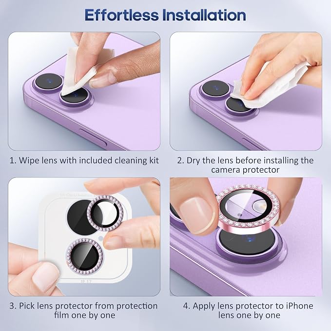for iPhone 17 Camera Lens Protector Cover Bling Diamond, Pink | Individual Metal, 9H Hardness, Scratch Resistant, Shockproof, Drop Protection, Case Friendly, Stylish Accessories - Image 7