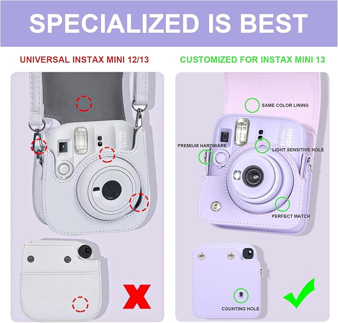 CAIYOULE Camera Case for Fujifilm Instax Mini 13 Instant Camera, Purple | Mini 13 Protective Camera Case, PU Leather Camera Bag for Fuji Instax Mini 13, with Photo Album, Adjustable Shoulder Strap - Image 4