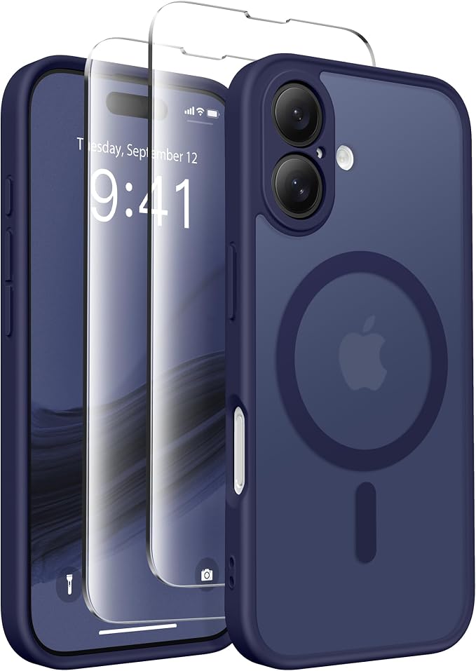 CAPRARO for iPhone 16 Case, Compatible with MagSafe | Upgraded [Full Camera Protection] Protective Translucent Matte Women Girl Magnetic Phone Case Cover, Sapphire Blue by CAPRARO