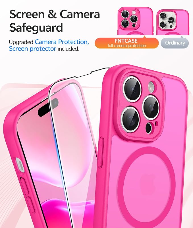 FNTCASE for iPhone 14 Pro Case, Compatible with Magsafe, Screen Protector | Full Camera Protection, Translucent Matte, 14FT Military Grade Drop Proof, Shockproof Protective Phone Cover, Hot Pink - Image 4