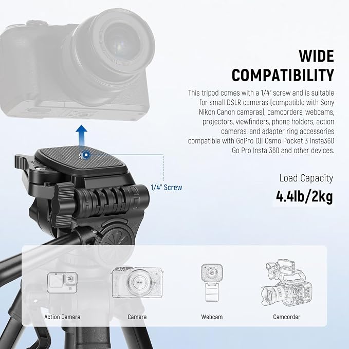 NEEWER Entry Level Version TP52 Mini Desk Phone Tripod Camera Webcam Stand | Compatible with iPhone for Video Recording, Small Compact Table Top DSLR Camcorder Stand, 3 Way Pan Tilt Head, Phone Holder - Image 5