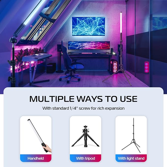 ULANZI VL119 Handheld Light Wand RGB LED Video Light Stick for Photography | 2500-9000K CRI95+ 20 Effects 3300mAh Rechargeable Tube Light with 1/4" Screw & LCD Display for Handheld, Tripod, Light Stand - Image 6