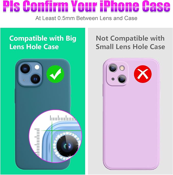 AGVEE 3+3 6 Pack for iPhone 13 & Mini Camera Lens Protector Cover | Individual Bling Diamond & Bling Glitter Sparkle Cute Gem Metal Ring, 9H Tempered HD Glass - Image 3