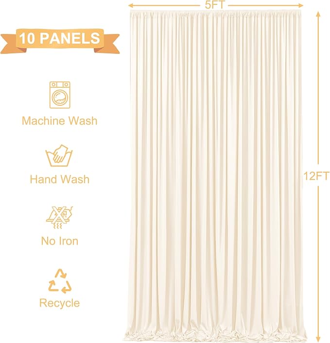 10 Panels Champagne Backdrop Curtains for Wedding Party Wrinkle Free Backdrops Curtain Drapes Fabric Decorations Photo Back Drop Cloth for Baby Shower Photography Stage Reception 50ft(W) x 12ft(H) - Image 6
