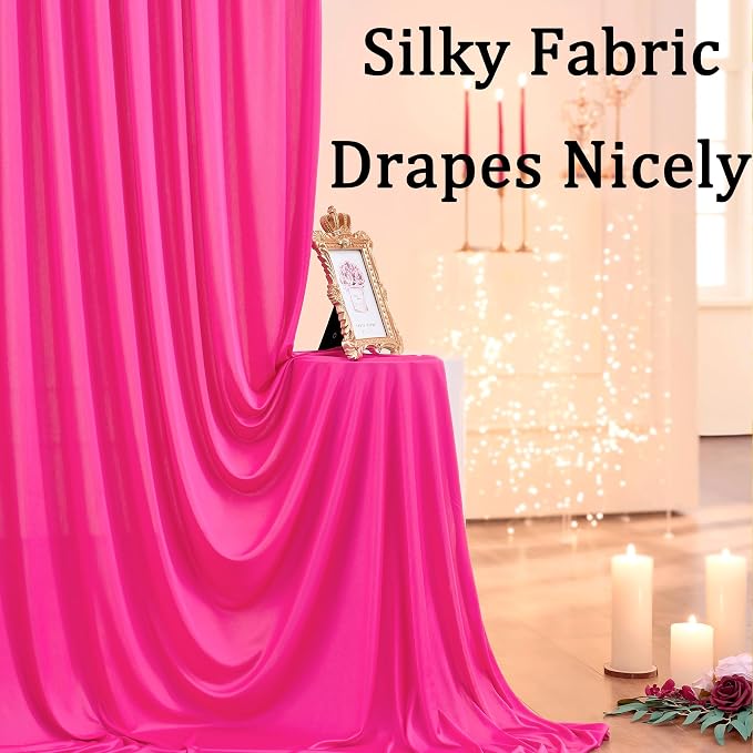 10ft x 10ft Wrinkle Free Hot Pink Backdrop Curtains for Parties, Polyester Photo Backdrop Drapes 2 Panels 5x10ft for Weddings Birthday Photography Party Background Baby Shower Decor - Image 2