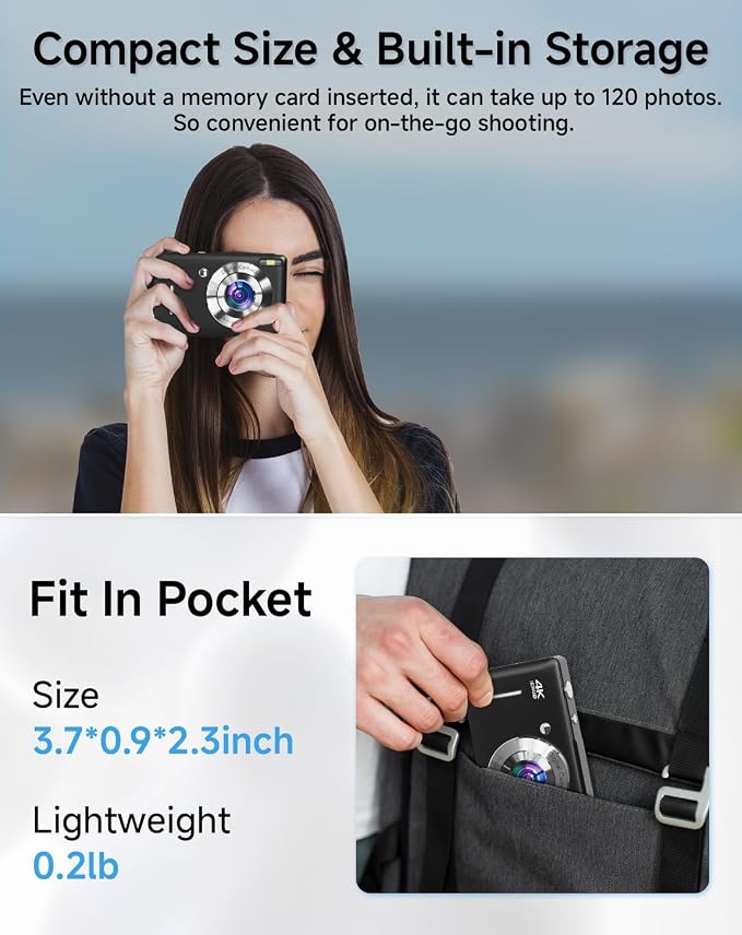 Digital Camera for Kids, FHD 1080P 44MP Point and Shoot Digital Camera with Face Detect, Smile Capture, 16X Zoom, 20 Filters, Anti Shake, 32GB SD Card Blcak Compact Vintage Camera for Kids Boys Girls - Image 7