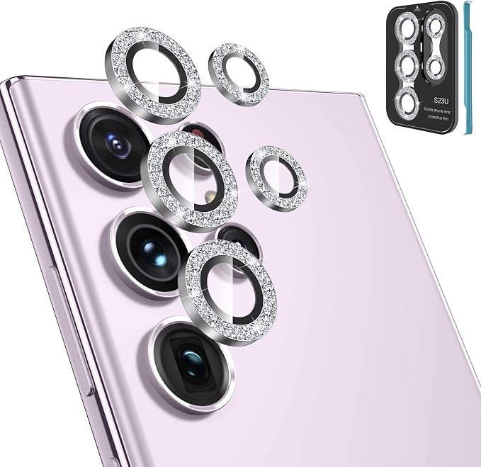 Tensea Compatible with Samsung Galaxy S23 Ultra Camera Lens Protector | 9H Tempered Glass Camera Cover Screen Protector Metal Individual Ring [Installation Tray][Case Friendly] by Tensea