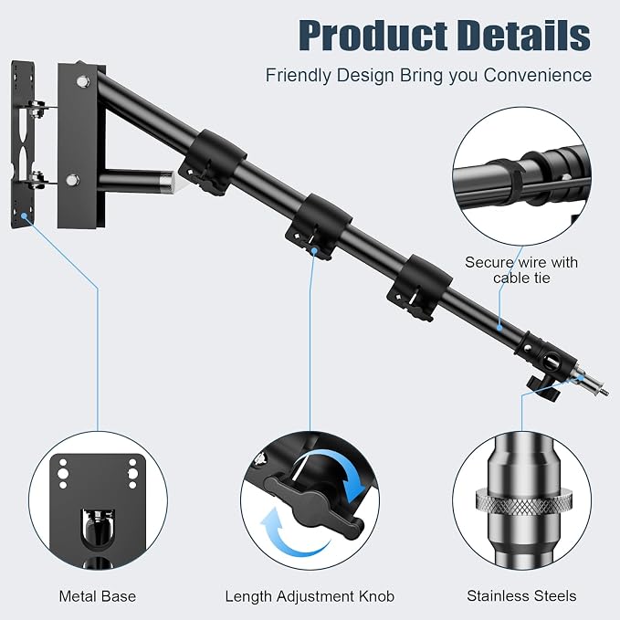 Anautin Ring Light Mount - Wall Mount Triangle Boom Arm.43inch/110cm - Image 4
