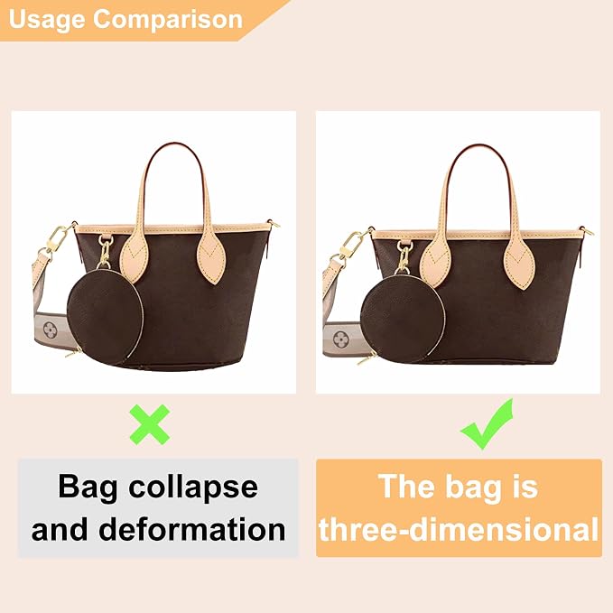 Doxo Small Purse Organizer Insert for Handbags, Felt Neverfull BB Organizer Insert,Mini Tote Bag Organizer with Zipper Pocket, Fit Neverfull BB Longchamp Xtra Energy S and More, Brown-XS - Image 3