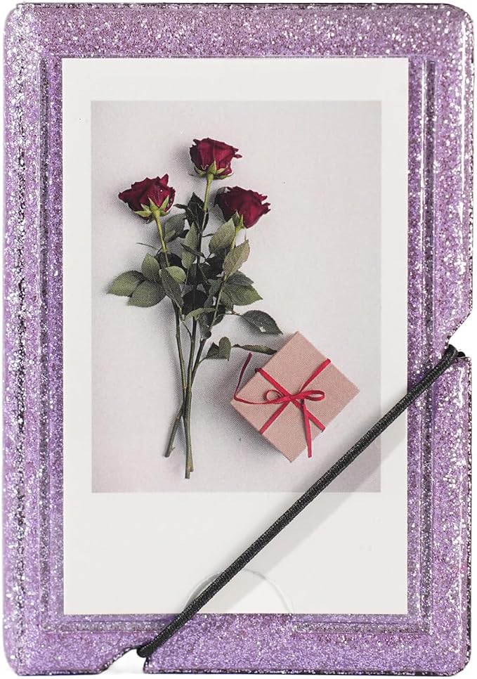2x3 Instax Mini Photo Album, 28 Pockets. Glitter Purple, 1PK | Portable Wallet Size Album Stores 2x3 inch Instant Photos. Fits Polaroid, Instax Mini, Kodak Mini Prints and Zink. by GoldbarleyDesign