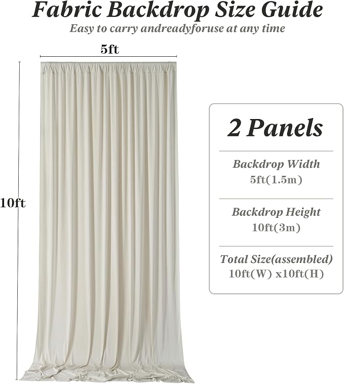 10 ft x 10 ft Wrinkle Free Beige Backdrop Curtain for Parties, 2 Panels 10ft Polyester Beige Photo Backdrop Drapes for Graduation Birthday Wedding Party Stage Curtains - Image 7