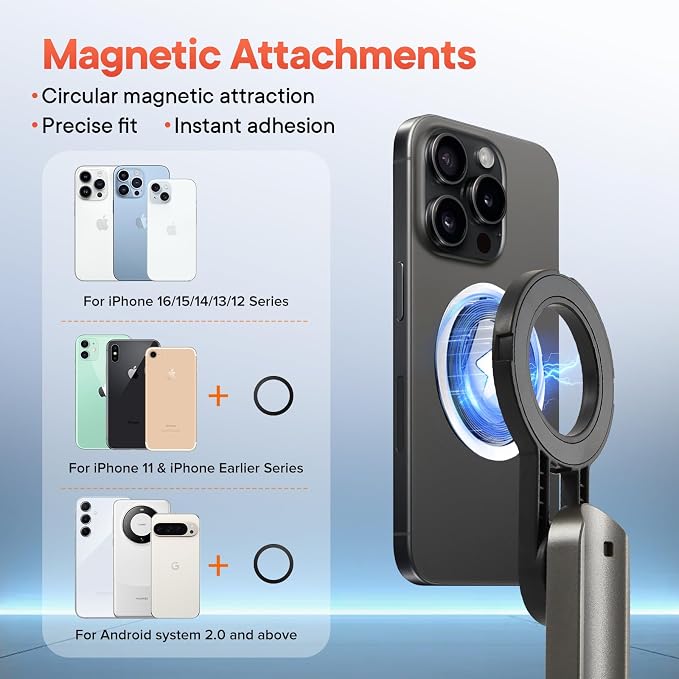 Magnetic Tripod for iPhone with Light, Mini Selfie Stick with Ligt | Pocket Size Selfie Stick with Wireless Remote Control & 2 Fill Light for Photograph, Vlogging Compatible with iPhone/Android - Image 5