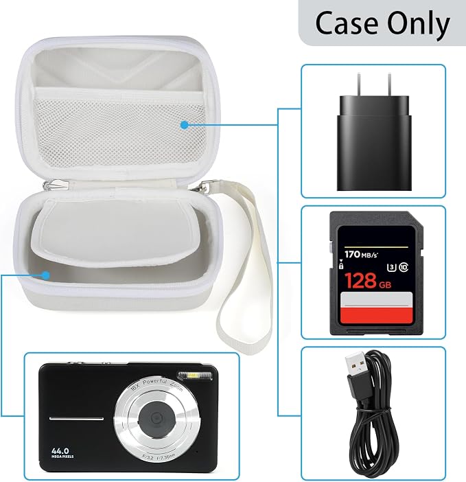 Digital Camera Case for AbergBest 21 Mega Pixels 2.7" LCD Rechargeable HD/Kodak Pixpro/Canon PowerShot ELPH 180/190/Sony DSCW800/DSCW830 Cameras, Travel Carrying Protective Case for Camera - White - Image 3