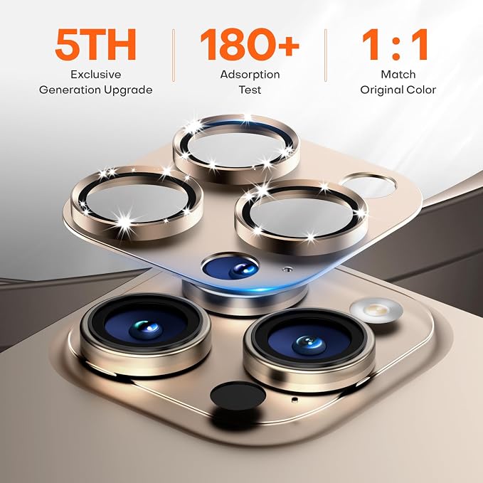 Camera Lens Protector for iPhone 16/15/14 Pro Max & 16/15/14 Pro | Desert Titanium, Aluminum Alloy, 9H+ Glass Camera Cover, Nano Reinforced Adhesive, Anti-Drop, Anti-Scratch, Case Friendly - Image 3